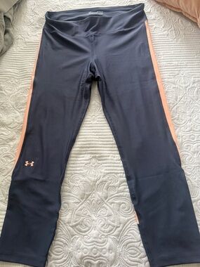 Under Armour Navy Leggings with Peach Side Stripes